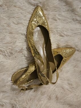 Stuart Weitzman Metallic Gold Pointed-Toe Slingbacks